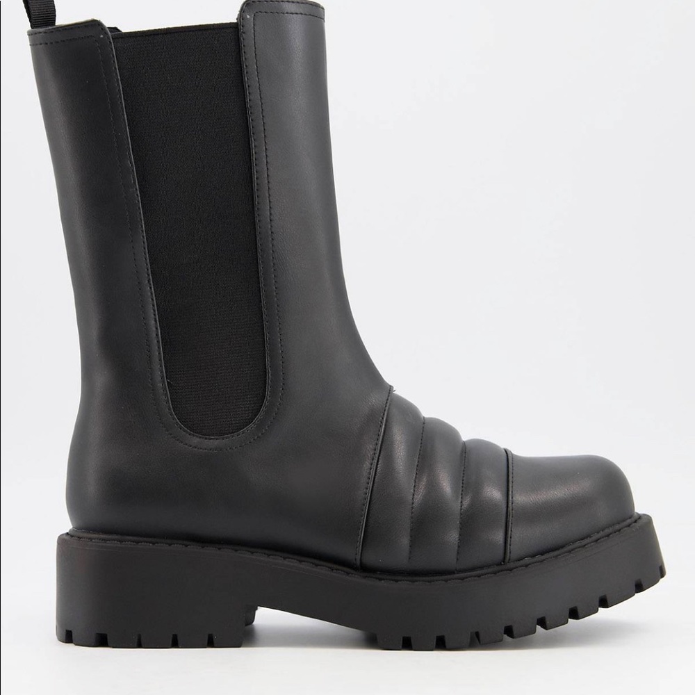 Monki Uno Faux Leather Chunky Tall Boots, Black EUR 37, US 6